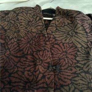 Dakota Cropped Alpaca Cardigan — Floral Detail — Brown, Black & Burgundy